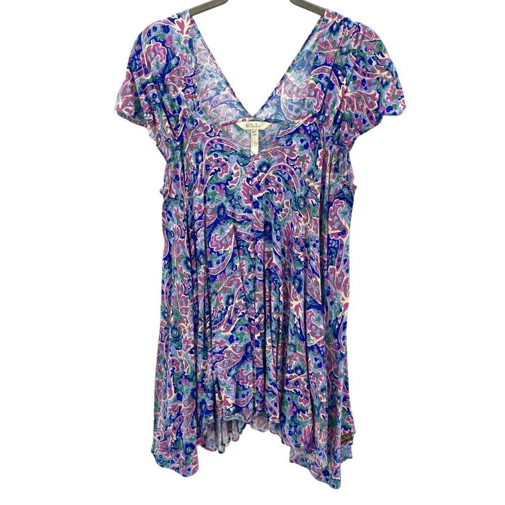 Matilda Jane Adventure Begins in the Maze Top Floral Trapeze V-Neck Women's Size